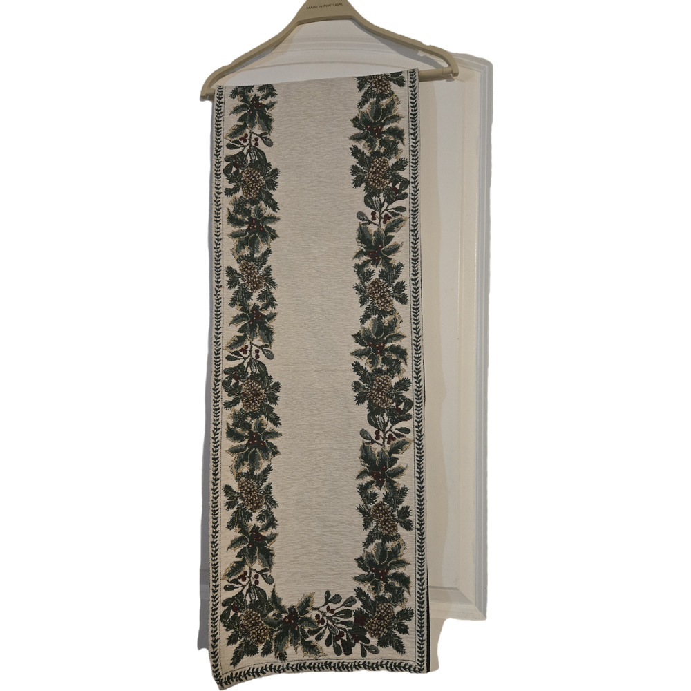 Pinecone and Holly Christmas Tapestry Table Runner
